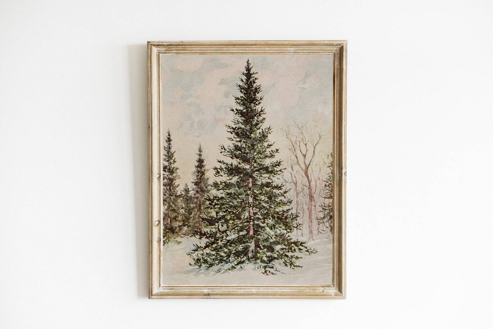 Christmas Vintage Xmas Print Antique Tree Poster Winter Xmas Vintage Wall Art