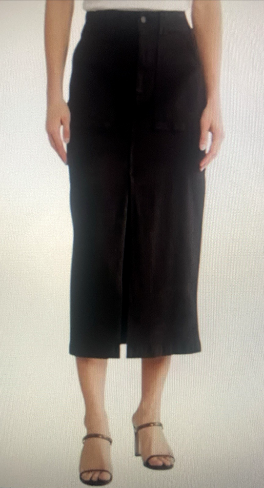 Pistola High Rise Midi Denim Skirt Black Women's Size 29 Raw Hem Slit