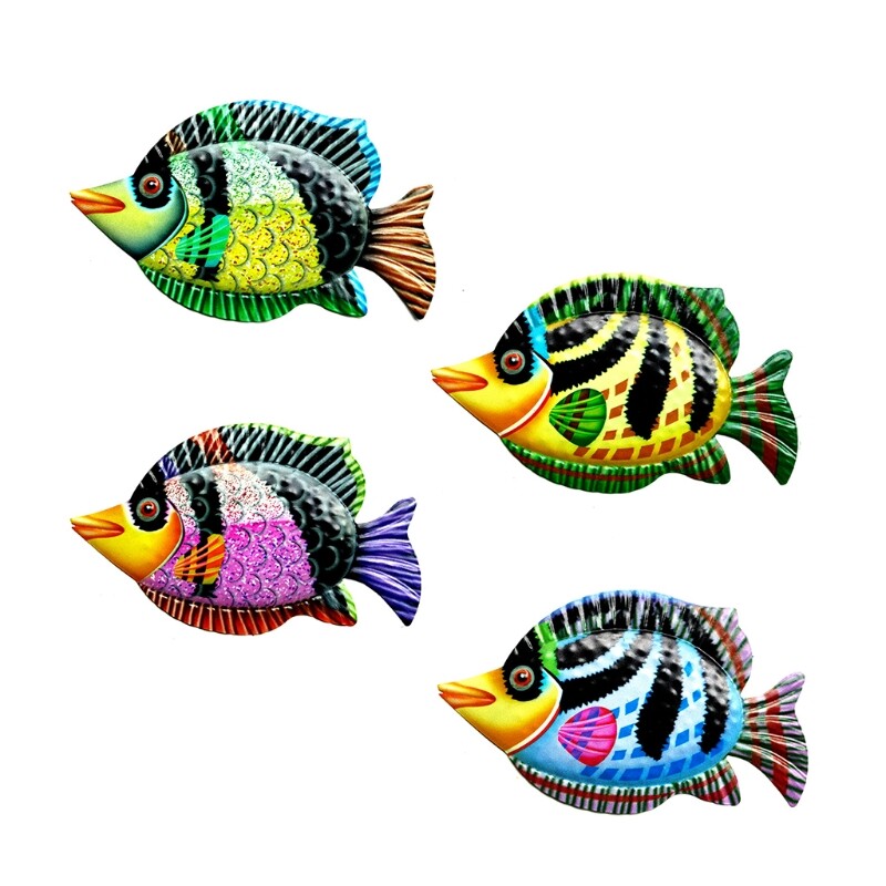 Metal Fish Wall Art Decor Colorful Iron Sea Life Sculpture Garden Hanging Statue