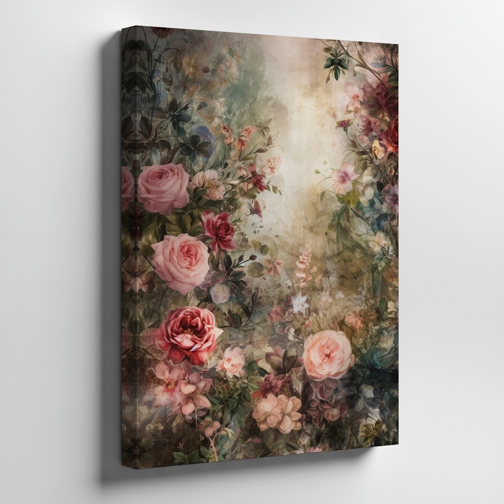 Elegant Romantic Pink And Red Roses Floral Vintage Canvas Wall Art Print Home