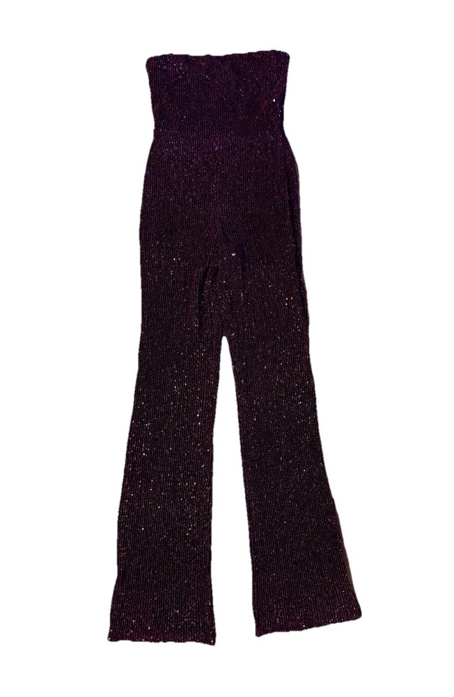 Wild Fable XS Burgundy Sequin Jumpsuit Strapless Wide Leg Holiday Party Formal