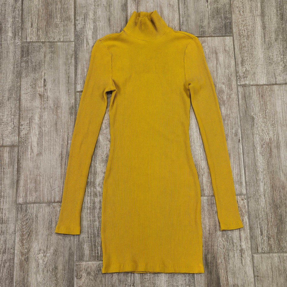 Free People Beach Dress Womens Size S High Mock Neck Ribbed Long Sleeve Mini