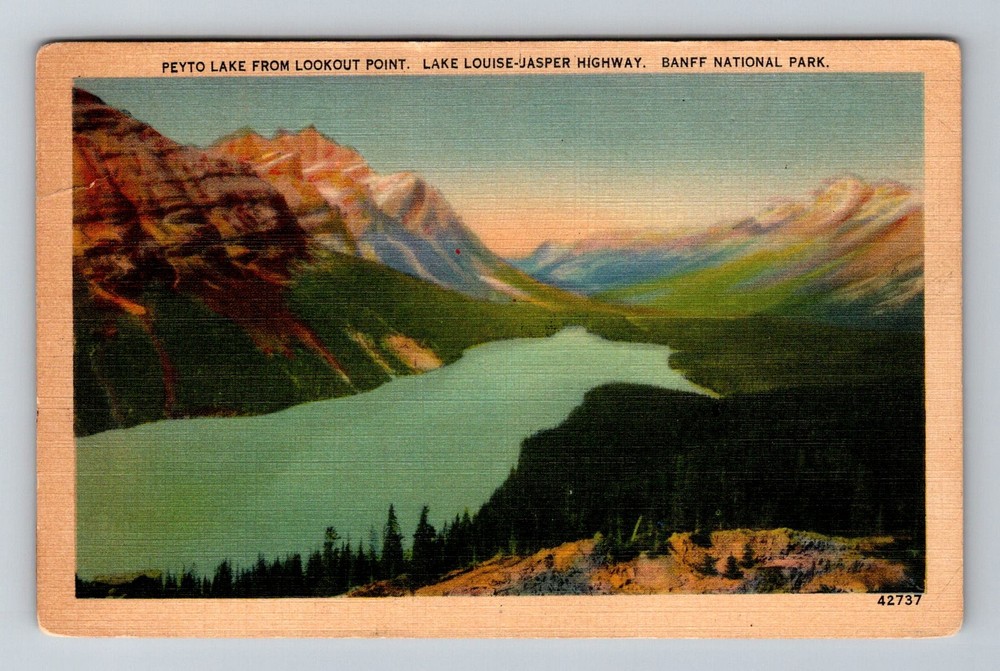 Canada- Banff Nat'l Park Peyto Lake From Jasper Highway Old PC Vintage Postcard