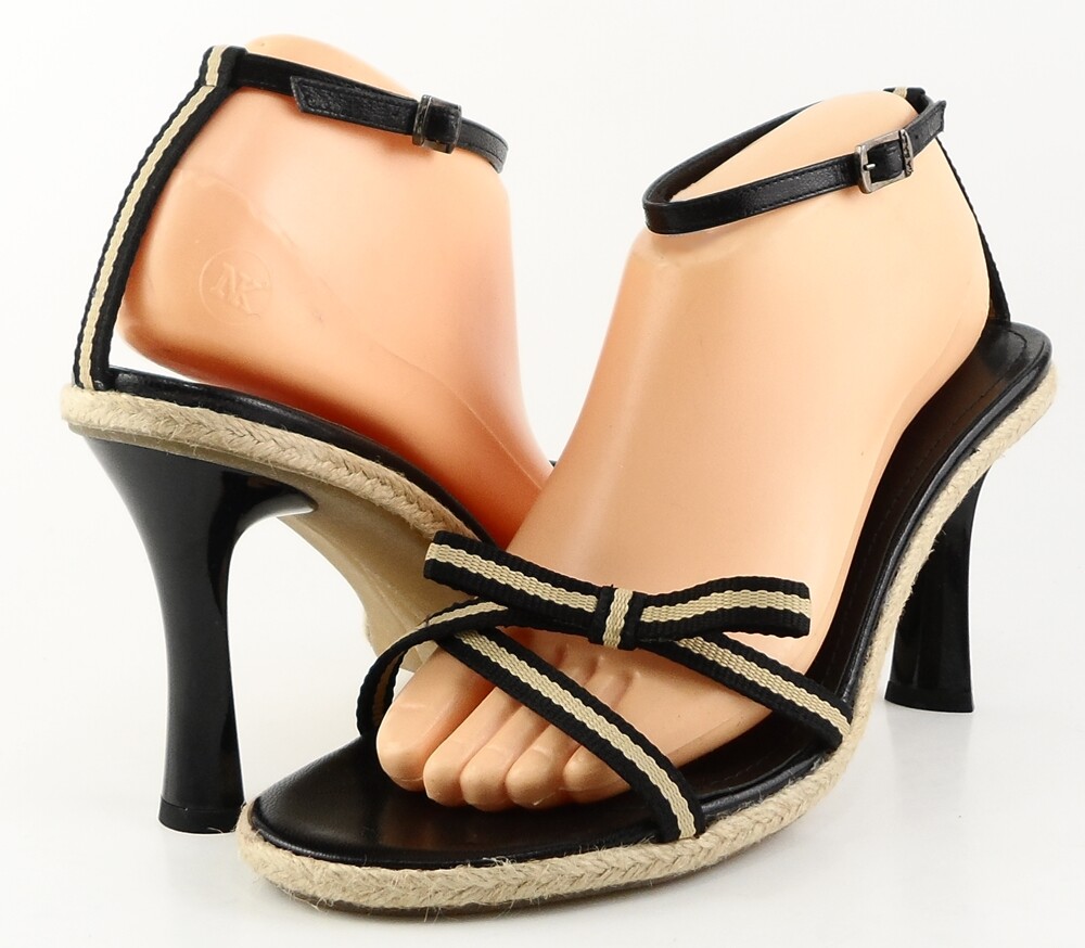 $180 VIA SPIGA BIMINI Black Coffee Stripe Designer Fashion ITALY Sandals 9.5 M