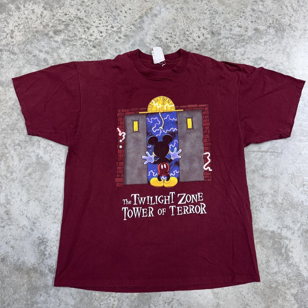 Vintage Disney Mickey Mouse Shirt Mens 2XL Red Twilight Zone Tower Of Terror 90s