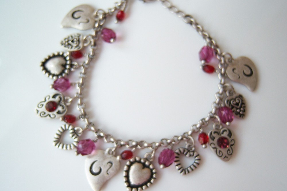 Lia Sophia Katie Antique Silver Heart  Charm Bracelet New! To 8