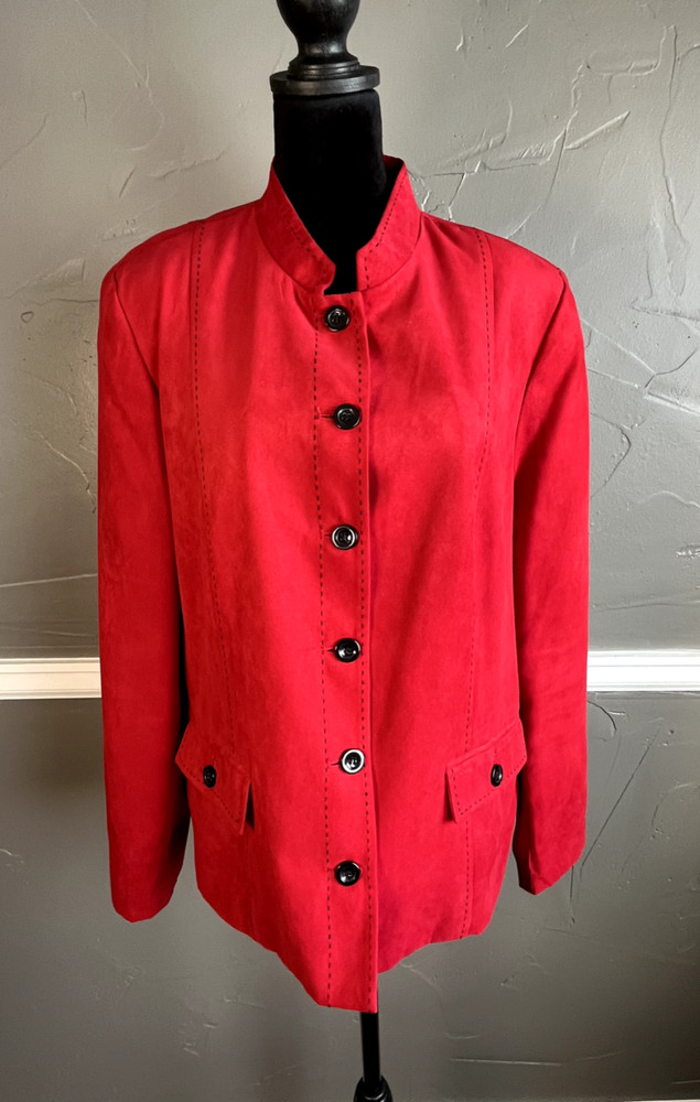 Alfred Dunner Women's Size 12 Red Faux Suede Lightweight Button Blazer Jacket