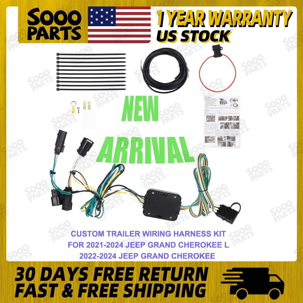 Custom Trailer Wiring Harness Kit 4pin for 2021-2024 Jeep Grand Cherokee L 56473