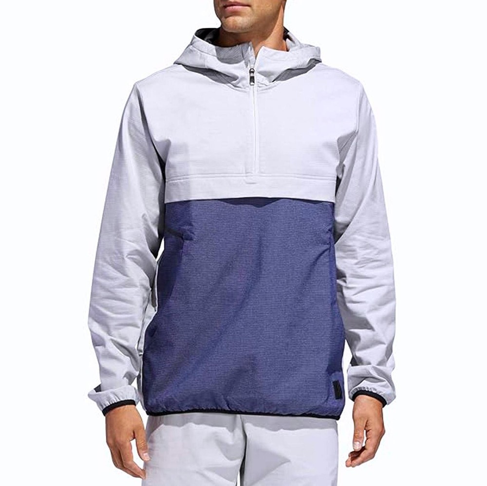 ADIDAS® Mens M Adicross Gray/Blue Anorak Golf/Casual Jacket Water-Resistant Hood