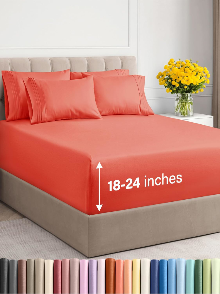 Extra Deep Cal King 6-Piece Cooling Breathable Coral Sheet Set