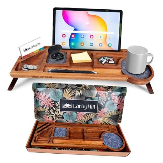 Acacia Wood Keyboard Desk Organizer with Multi-Compartment Storage Tray-image