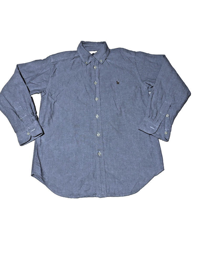 Ralph Lauren Boys M 10-12 Grey Oxford Button Down Shirt Pony Logo