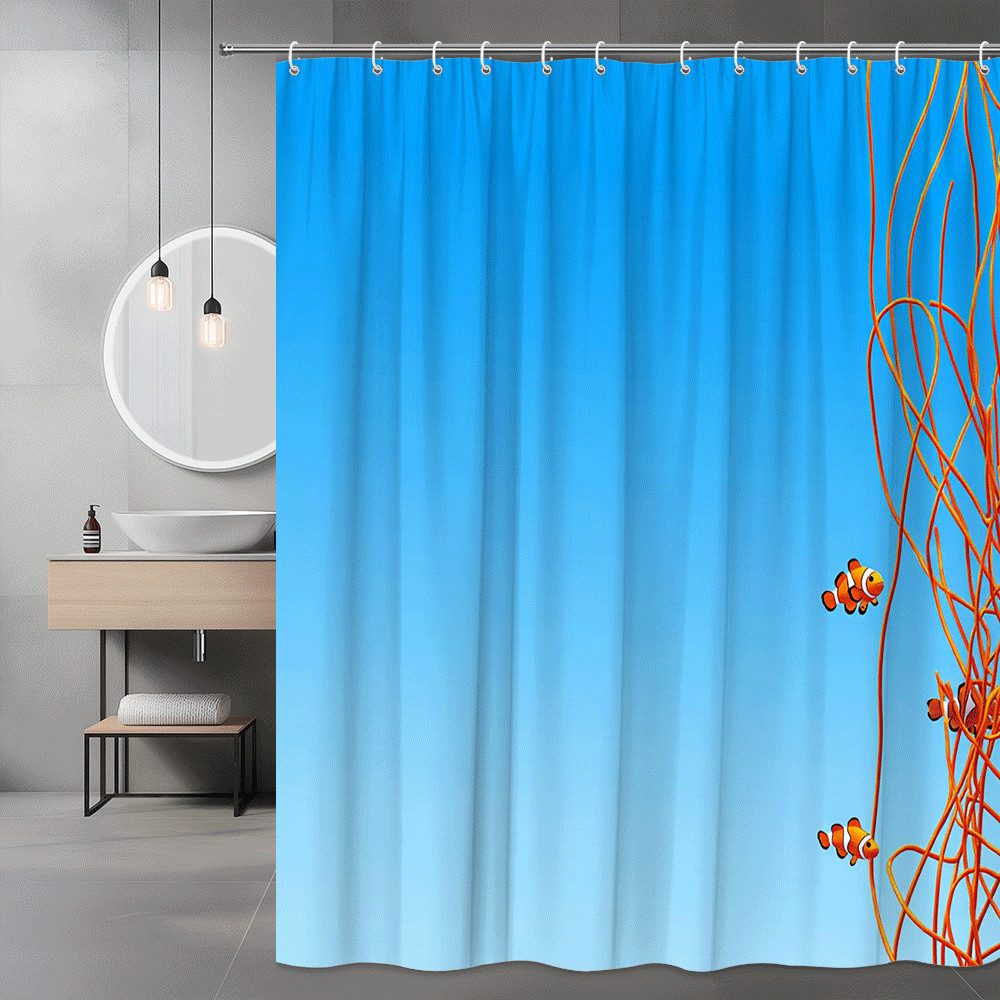 Clownfish Shower Curtain Blue Ocean Fish Print