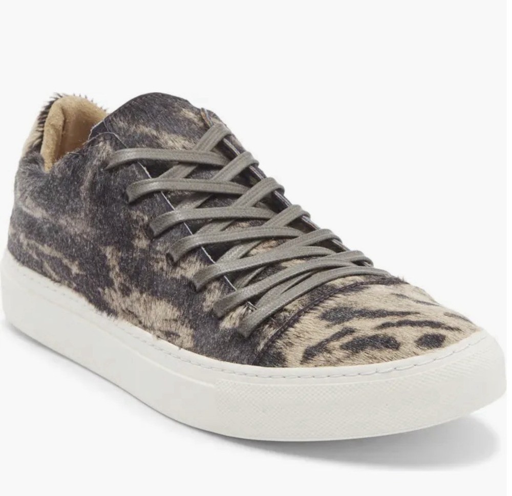 John Varvatos Reed 315 Low Top Sneaker in a leopard print calf hair Size 8,5 NWT