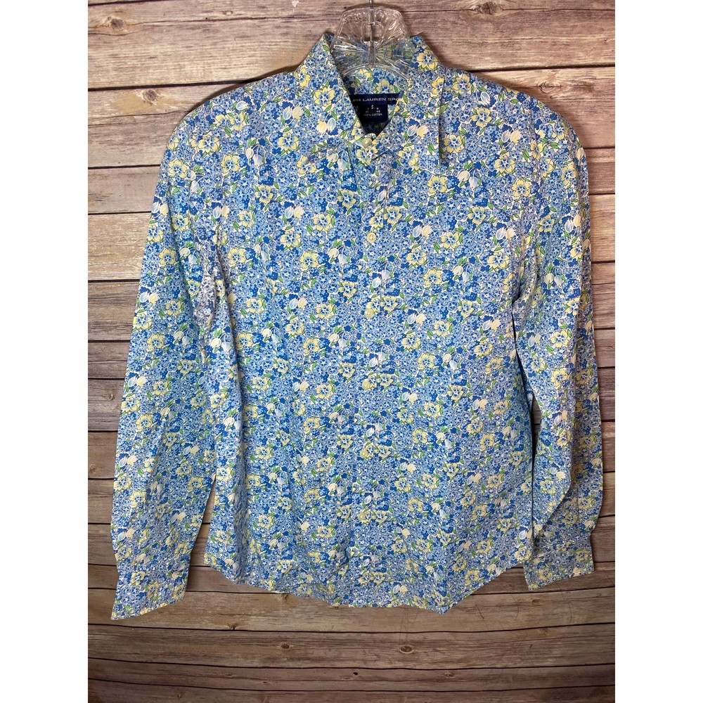 Polo Ralph Lauren Women’s Shirt Small Floral AOP Blue Long Sleeve Button Up