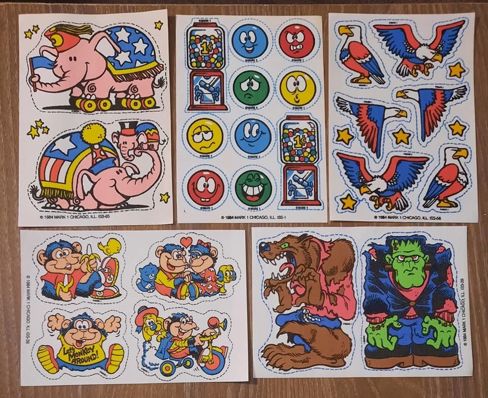 Vintage 1984 Mark 1 Scratch N Sniff Iron on Patches Elephant Monkey Frankenstein