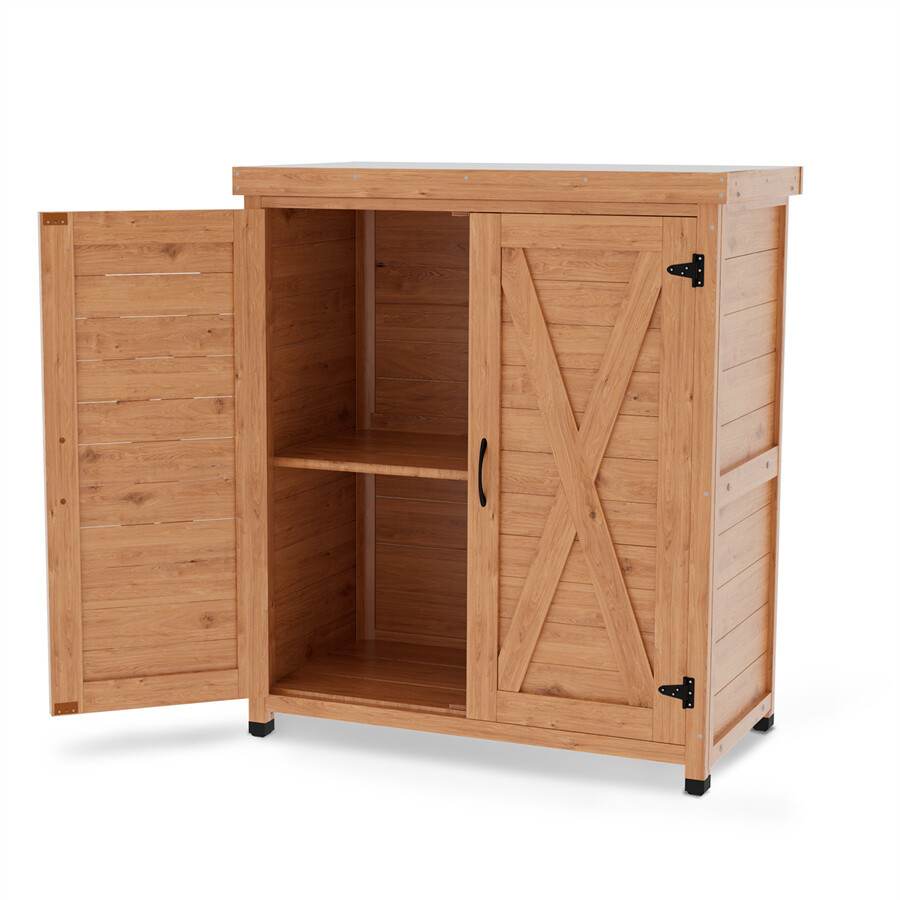 Outdoor Potting Bench Garden Tables with Storage Cabinet and Metal TableTop