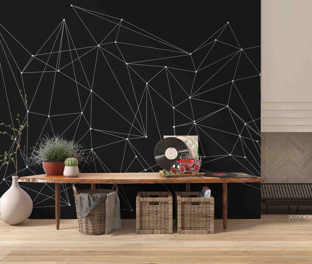 3D Abstract Lines Black Geometric Wall Murals Wallpaper Murals Wall Sticker