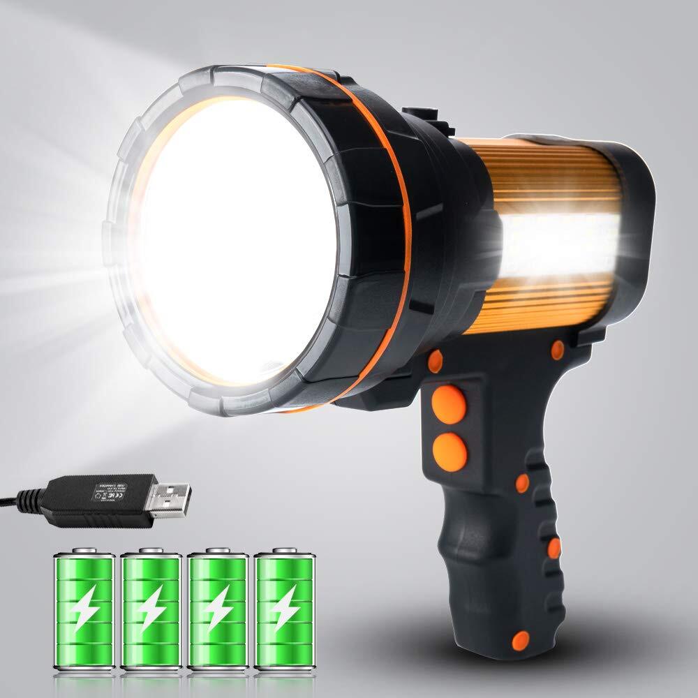 Super Bright 6000 Lumens Cordless Handheld Spotlight Most Powerful Rechargeable Flashlight Long-Lasting High Performance Light