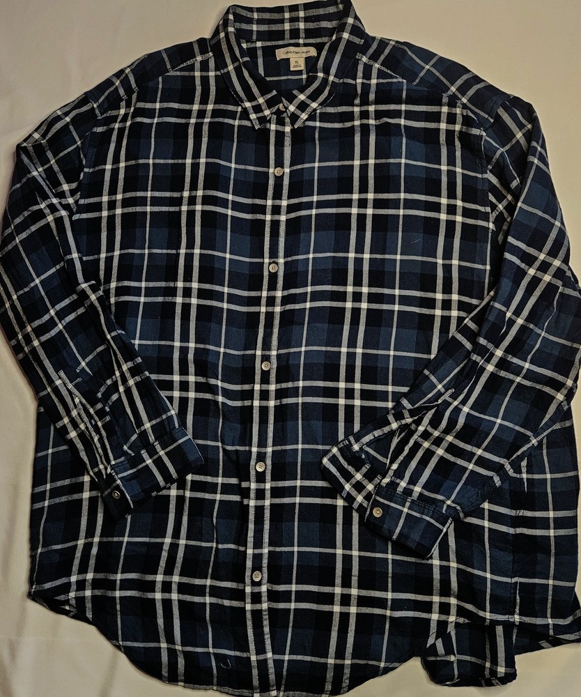 Mens Calvin Klein Jeans Long Sleeve Plaid Soft Flannel Button Up Shirt Size XL