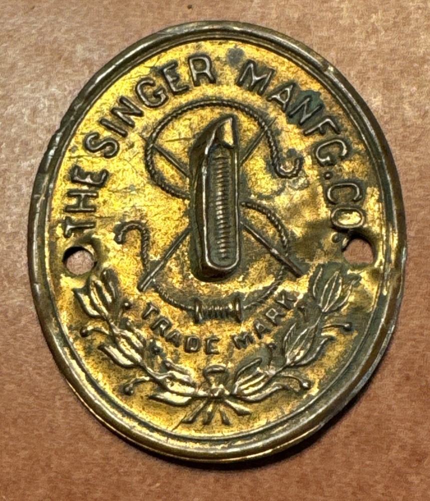 Singer Antique Brass Badge Emblem Medallion Nameplate Sewing Machine