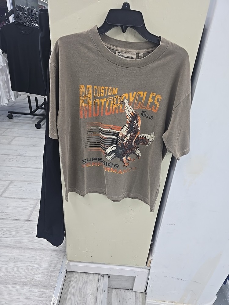 No Boundaries Shirt Mens XL Brown Custom Motorcycles Eagle Graphic Tee Oversized