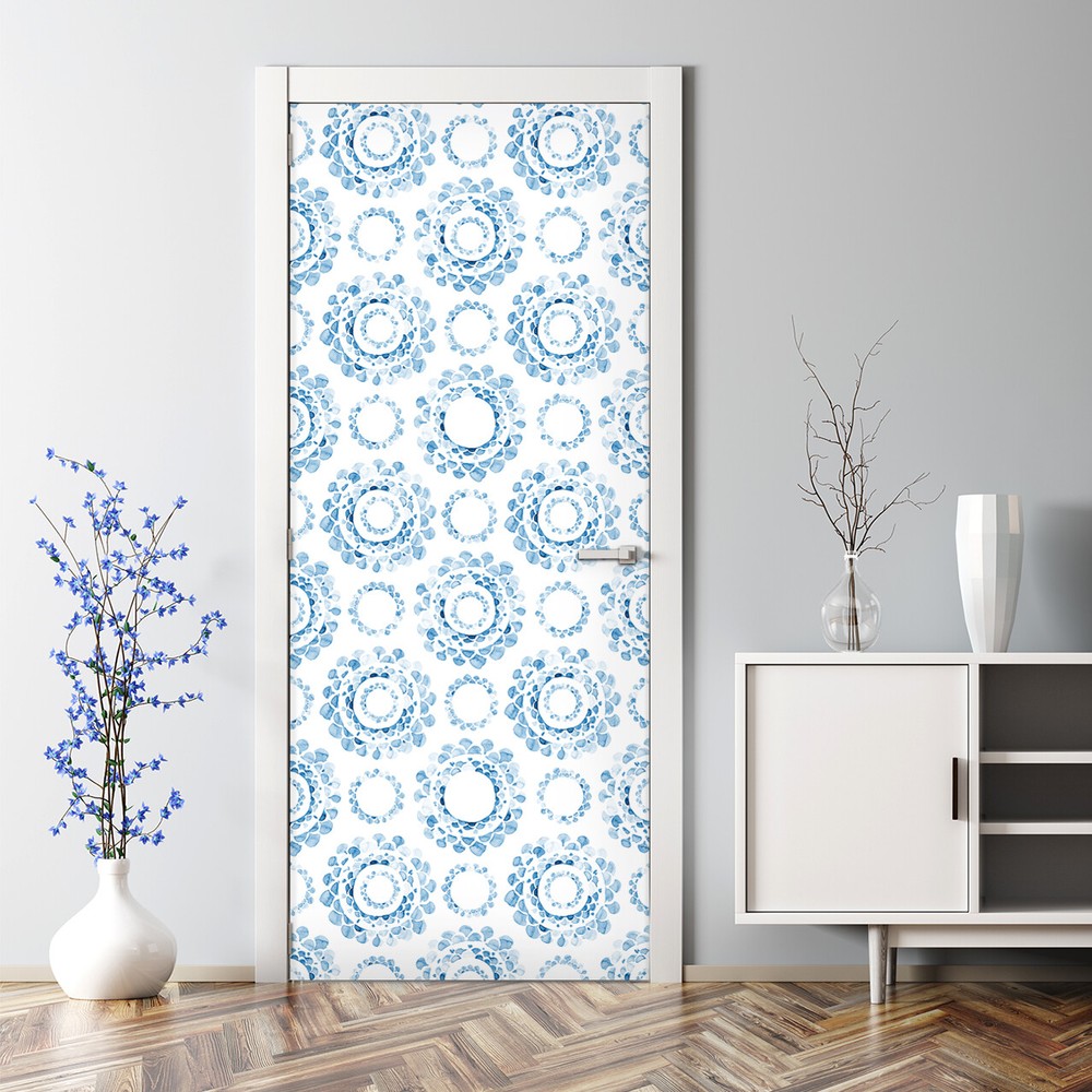 Blue Watercolor Circles Bubble-Free Reusable Self-Adhesive Door Decal