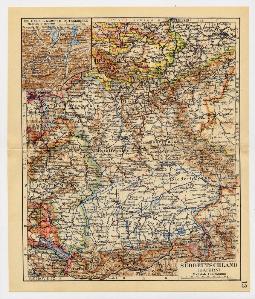 1939 Vintage Map Of Bayern Bavaria Germany