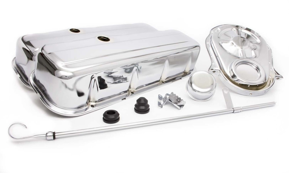 Big Block Chevy 1965-95 BBC Chrome Dress-Up Kit Tall Valve Covers Timing Cover