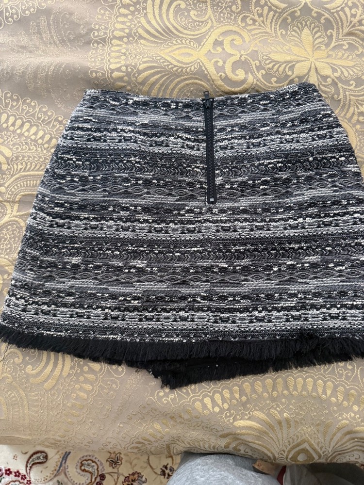 Sam Edelman Tweed Mini Skirt  0 Black Red Striped Fringe Wrap Preppy Boho Indie