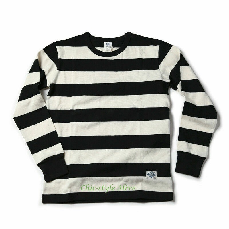 Vintage Black White Prison Striped Long Sleeve Shirt Men Casual Heavy Cotton Tee