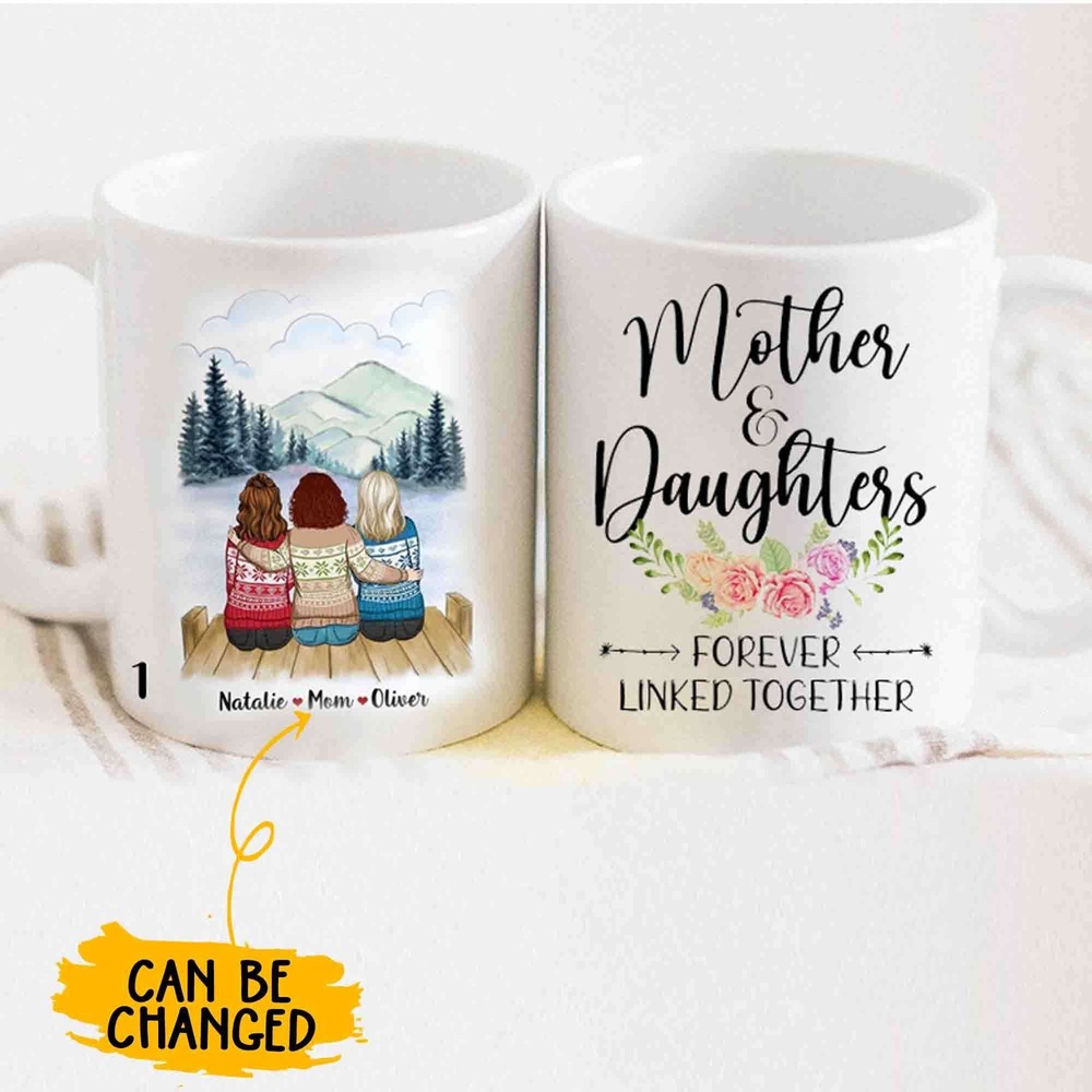 Personalized Mother And Daughters Mug Forever Linked Together Mug Mug For Mom
