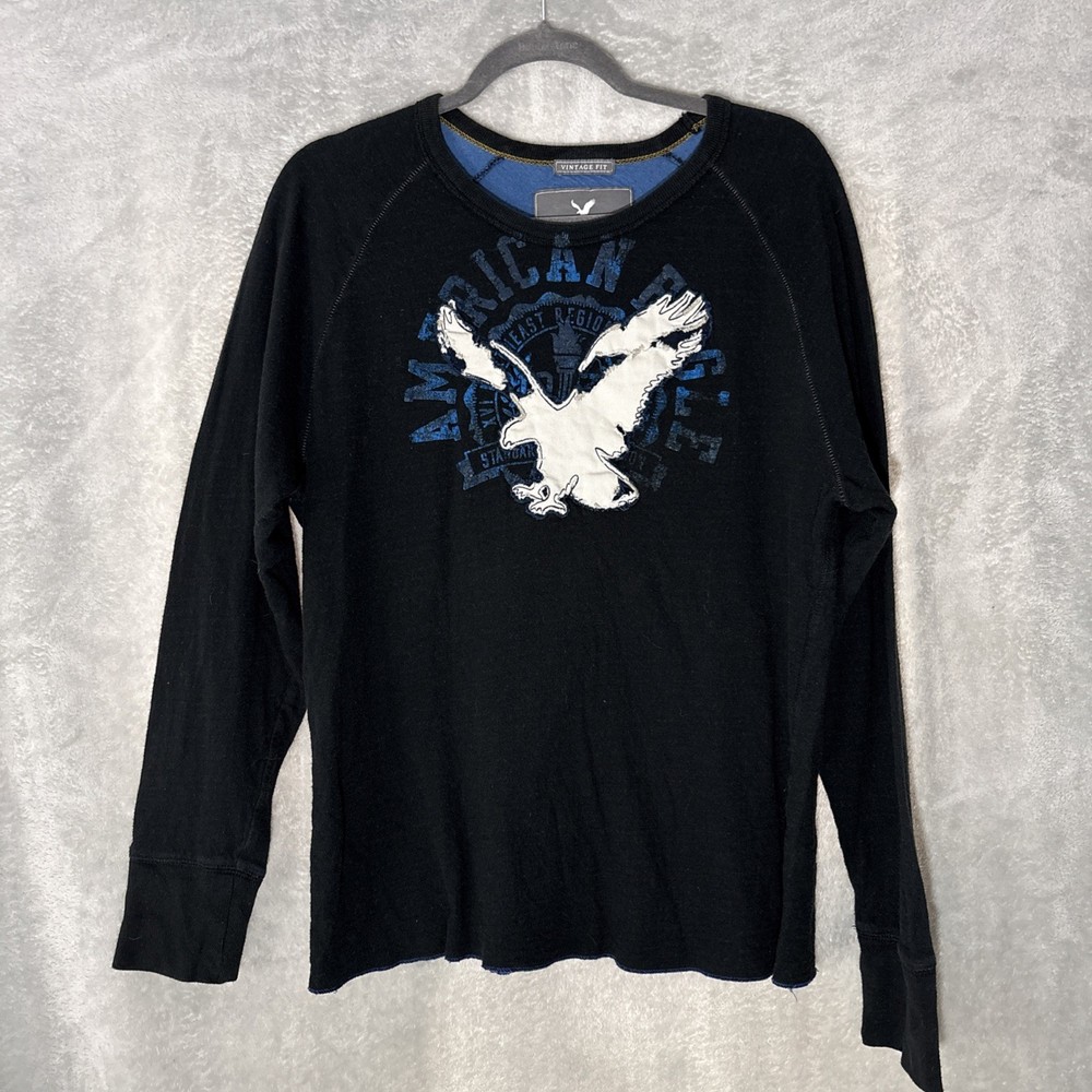 American Eagle Men’s Large Vintage Fit Distressed Long Sleeve Shirt Embroidered