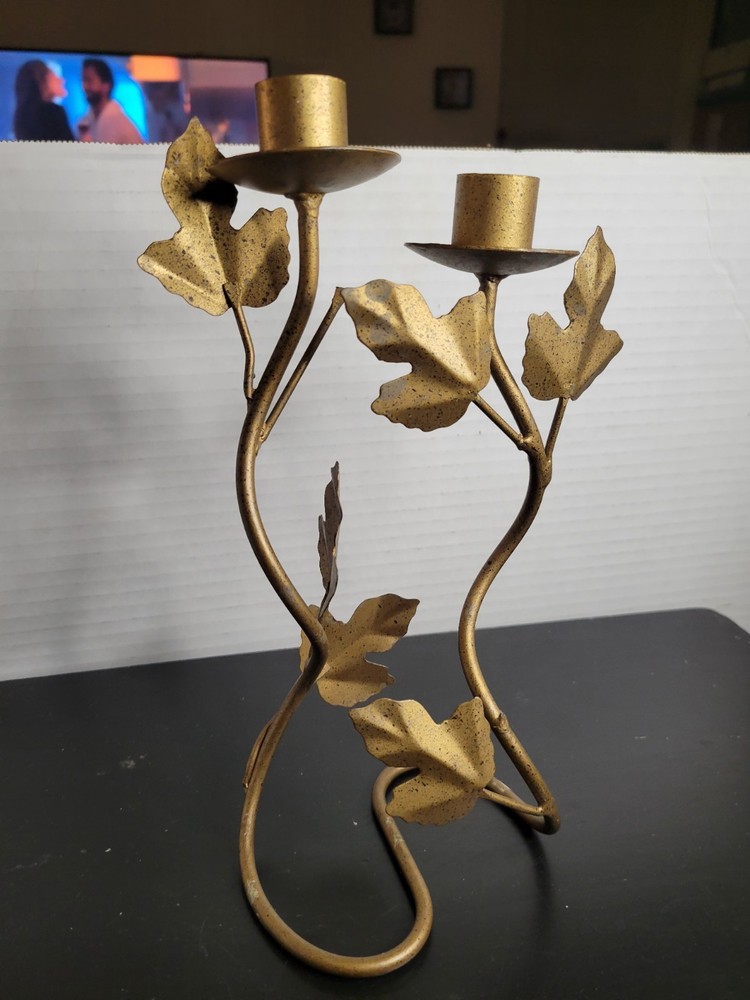 Vintage Brass Speckled Double Candle Holder
