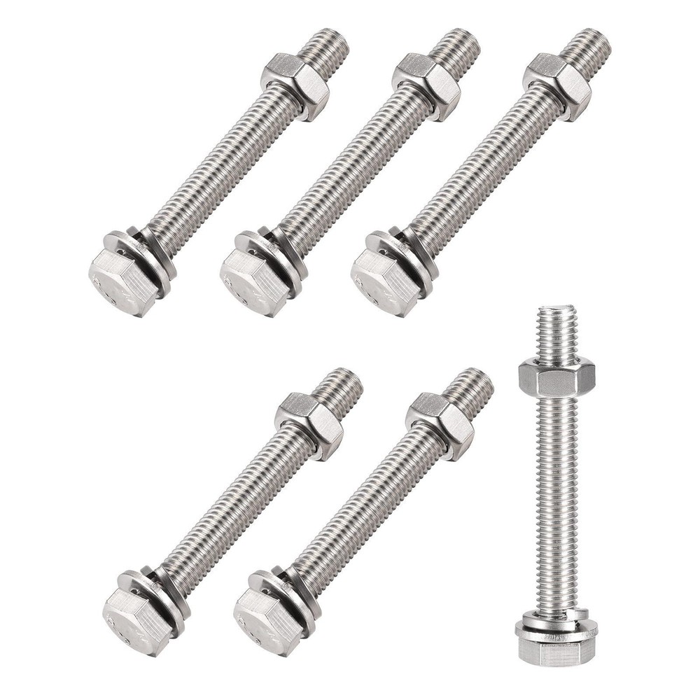 M10x80mm Hex Head Screws Bolts Nuts Flat Lock Washers Kit 6 Sets