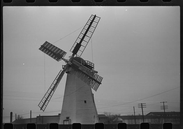 Photo:Windmill 1930s Dutch-style windmill black and white photograph