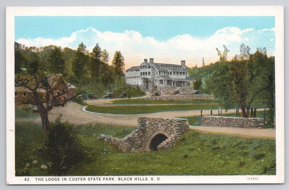 Custer State Park Lodge Black Hills South Dakota Vintage Linen Postcard