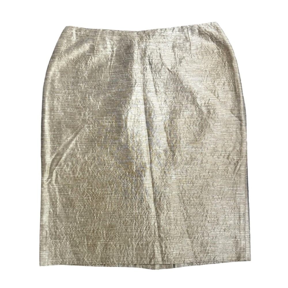 Dana Buchman Silk Skirt Womens 10 Pencil Striped 90s Preppy Shiney Classic Work