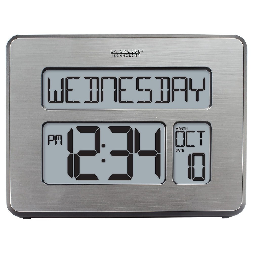 Atomic Full Calendar Clock with Large Grey Digits – 11.25 Inch Display