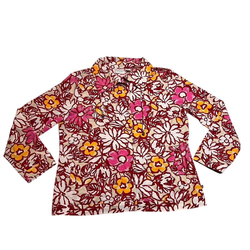 Floral Print Maximalist Full Zip Jacket by Chico's Zenergy Size L/12