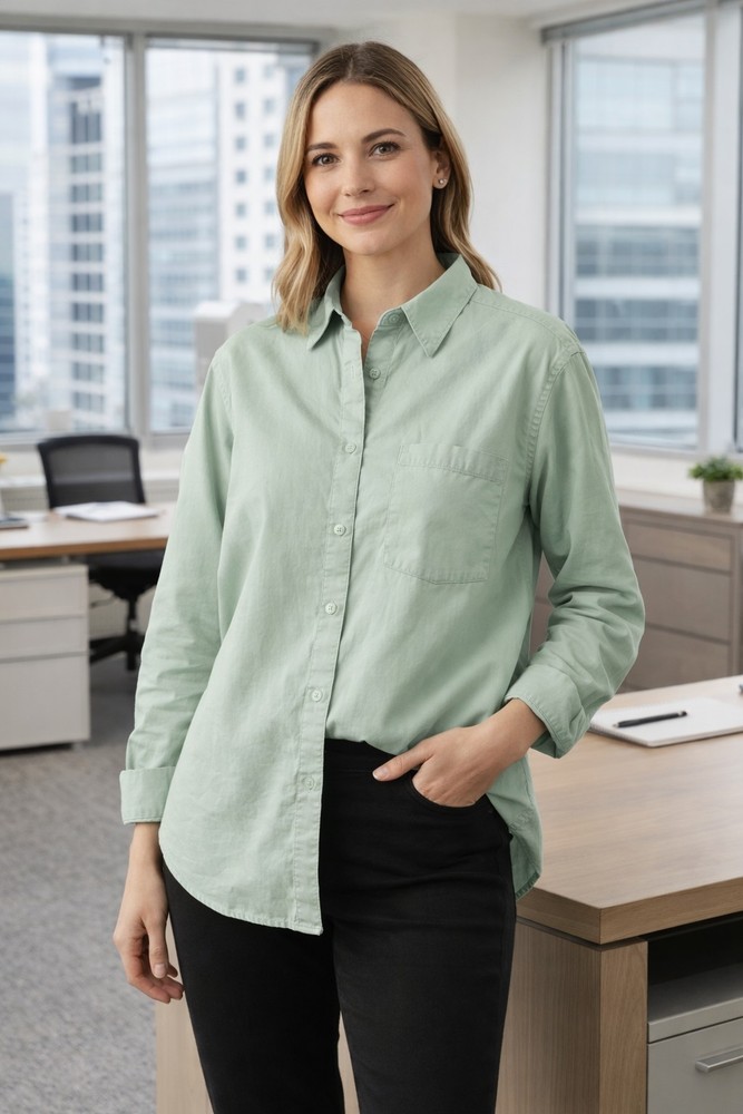 Nordstrom Women’s Button Front Shirt Medium Mint Green 100% Cotton Long Sleeve