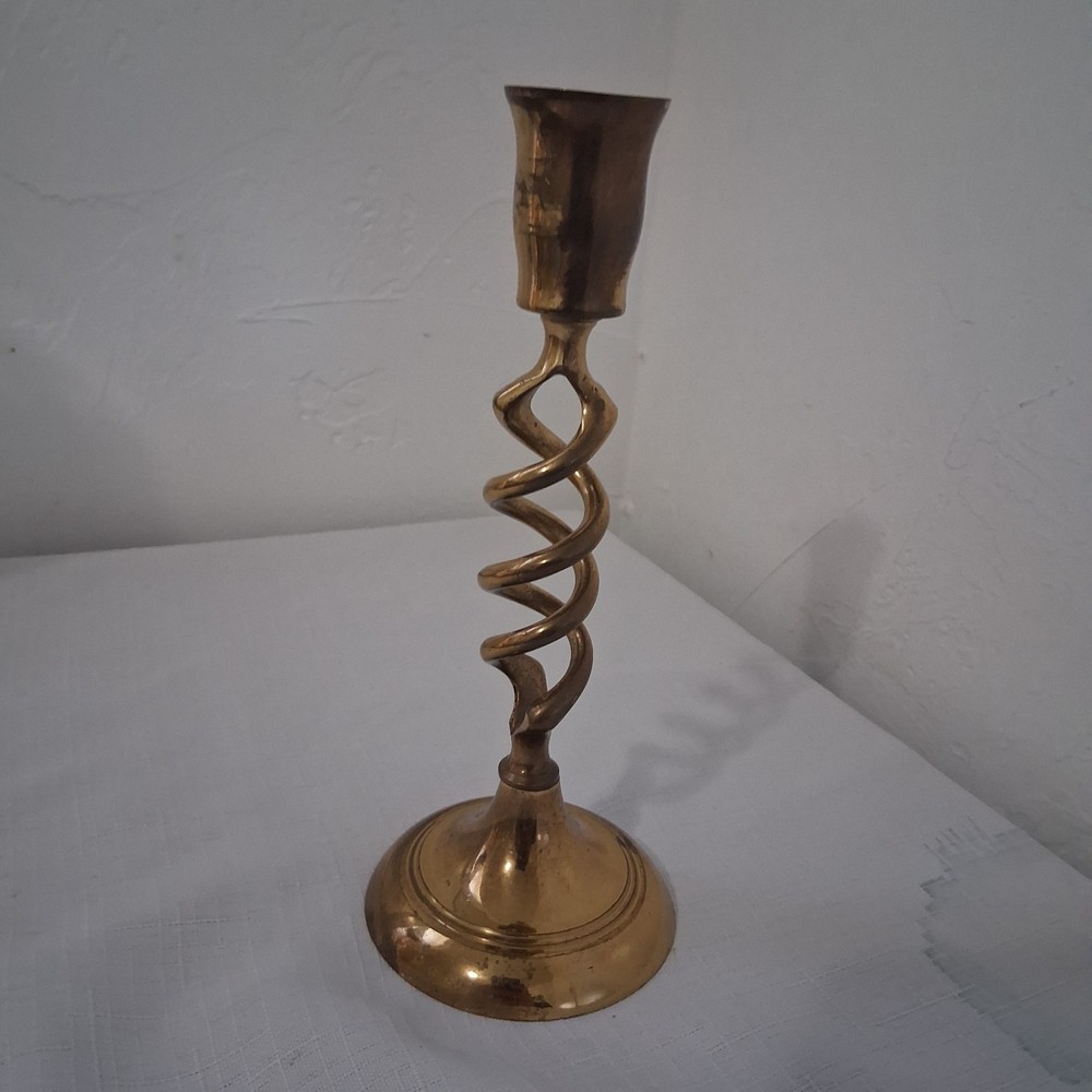 Open Barley Twist Brass Candlestick Holder 7.5