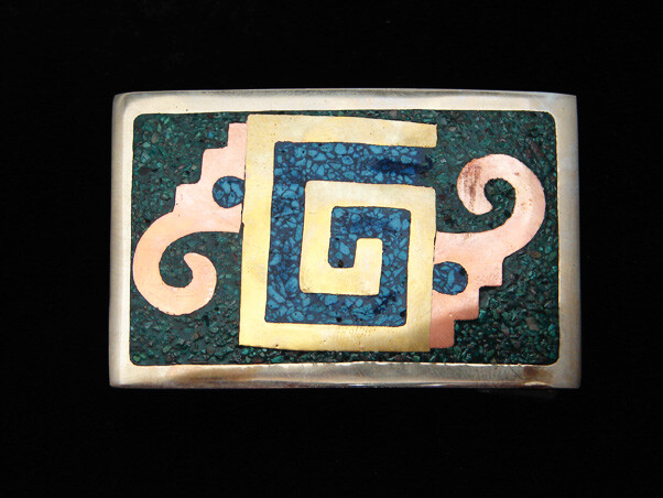 QG29167 VINTAGE 1970s **TRADITIONAL DESIGN** SOUTHWESTERN DESIGN ART BELT BUCKLE
