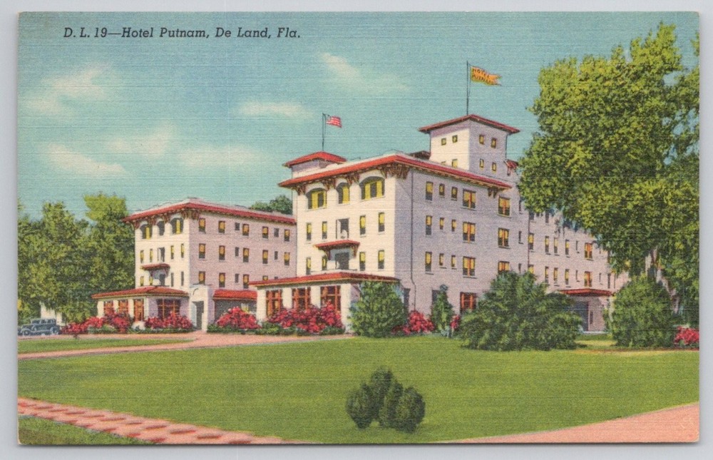 Hotel Putnam De Land Florida Vintage Linen Postcard Curteich CT Art Colortone