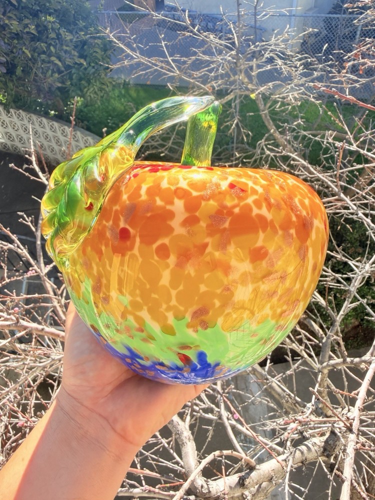 Decorative Glass Apple Ornament Orange Yellow Green Blue 7 Inch