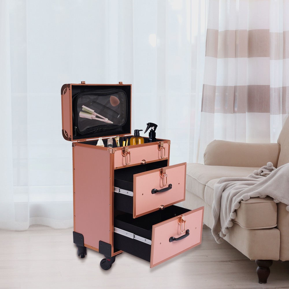 Large Rolling Makeup Case Trolley Makeup Organizer Cosmetic Storage Case Wheels