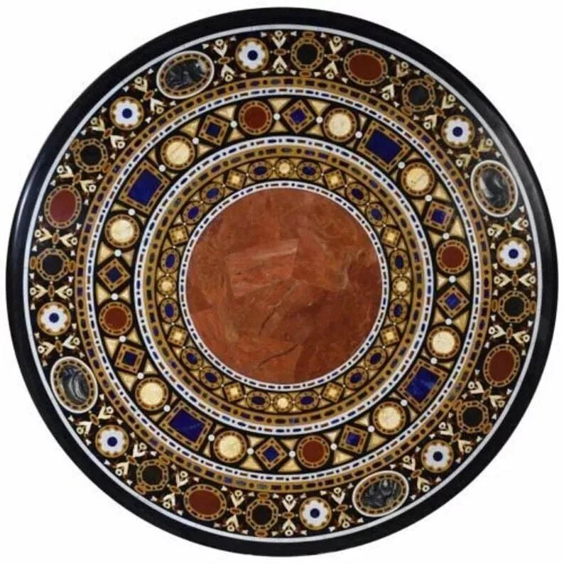 Luxury 30-Inch Black Marble Gemstone Round Hallway Decor