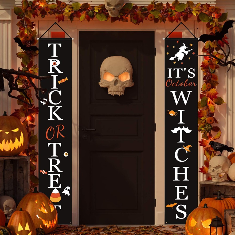Halloween Decorations, Trick or Treat & It's October Witches Porch Banners fo...