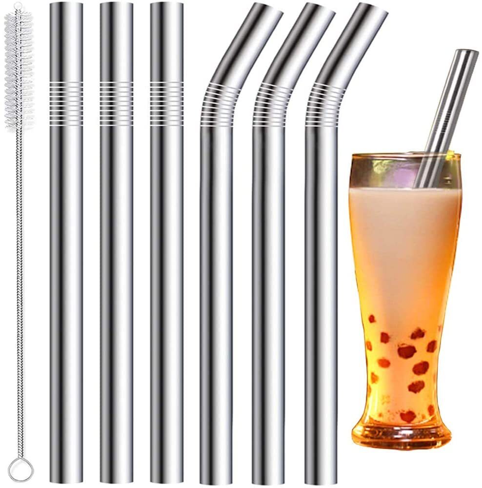 6 Extra Wide 0.5Inch Stainless Steel Smoothie Straws for Thick Drinks