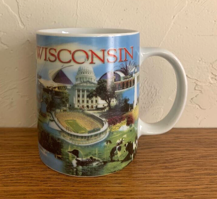 Wisconsin Souvenir Mug Lambeau Field Lighthouse Cows American Field